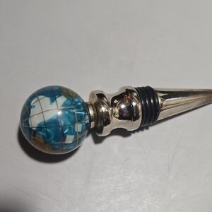 Blue Globe Bottle Stopper with Silver Accent